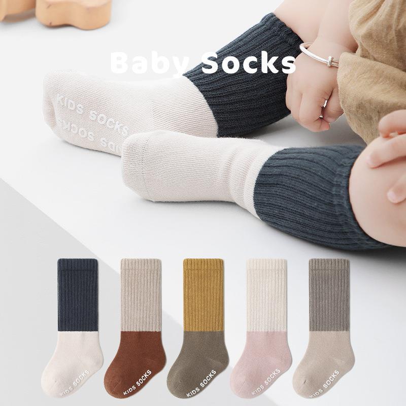 1 Pair Korean New Calf Sock for Toddler Baby Spring Autumn Combed Cotton Over Calf Sock Non-slip Solid Color Sock Baby Clothes