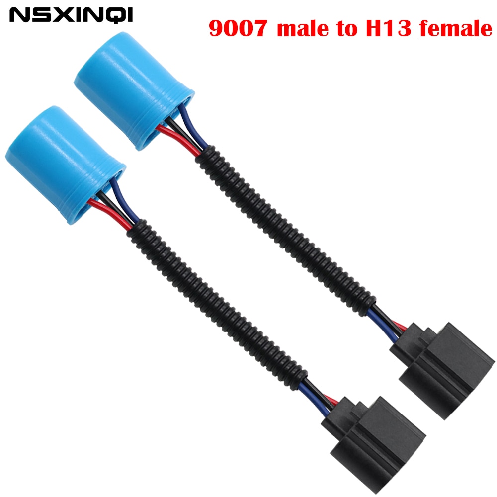 NSXINQI 2pcs 9007 HB5 Male Connector to H13 Female Connectors Conversion Adaptor Wiring Harness Headlight Fog Light Socket