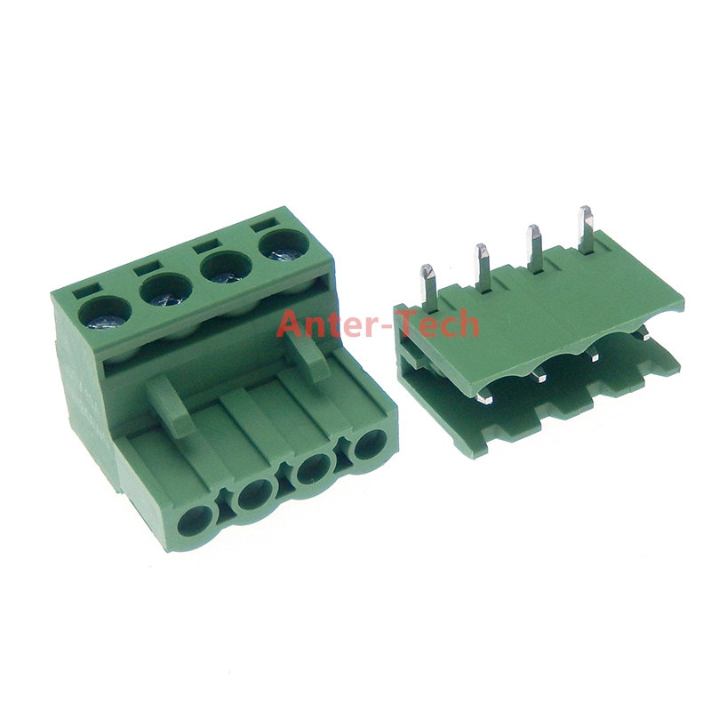 5SETS 2EDG 4pin 5.08MM pitch RIGHT ANGLE pluggable screw terminal block 5.08 4 pin PLUG TYPE pcb connector PLUG + SOCKET 300v
