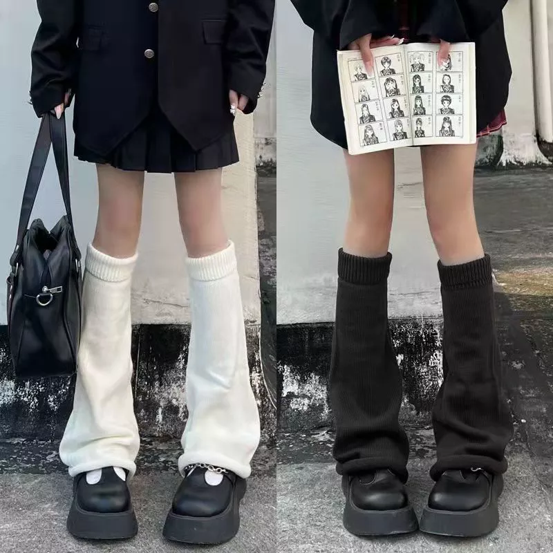 Japanese Lolita Women Leg Warmers Knitted Warm Foot Cover White Black Arm Leg Knit Socks Wool Knitted Foot Cover Cosplay 레그워머