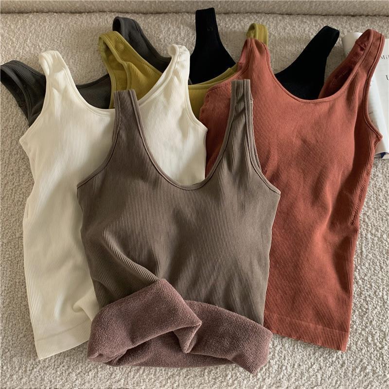 ASHEYWR Women Slim Tops High Elastic Padded Keep Warm Underwear Vest Solid Sleeveless Knitted Bottoming Camisole Female