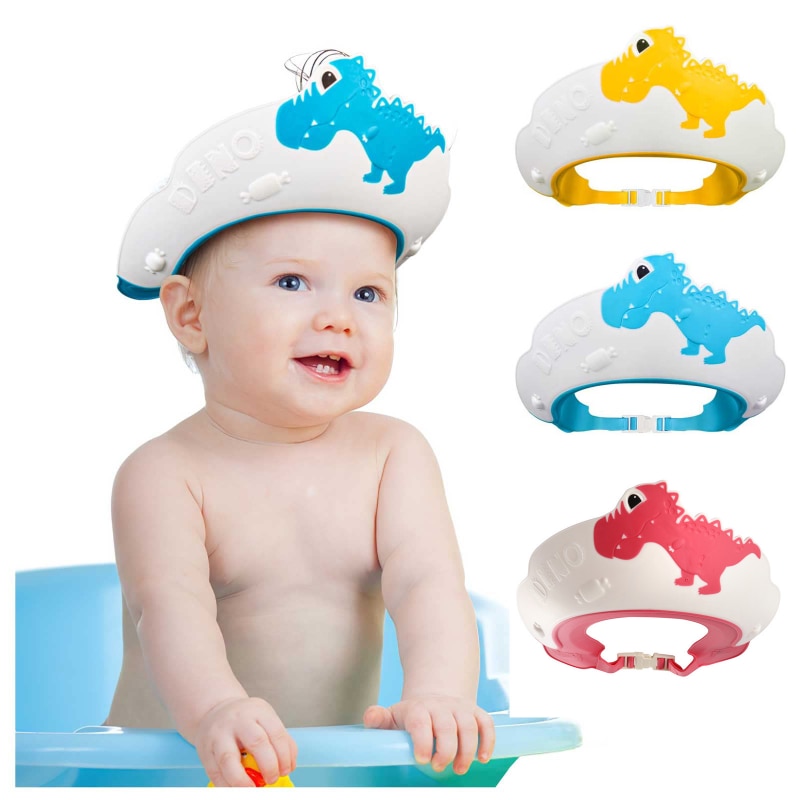 Baby Shampoo Cap Kids Hair Washing Dinosaur Silicone Eye and Ear Protection Waterproof Children's Shampoo Cap Baby Hair Was
