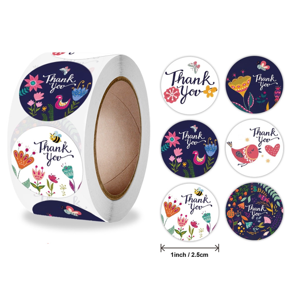 100-500pcs Floral Kraft Paper Stickers Scrapbook Gift Stationery Label Stickers Handmade With Love Thank You For The Stickers