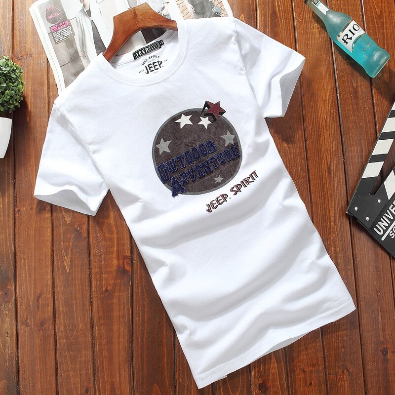 M-half-sleeved autumn clothes men's trend Men's short-sleeved T-shirt cotton bottoming shirt white round neck large si