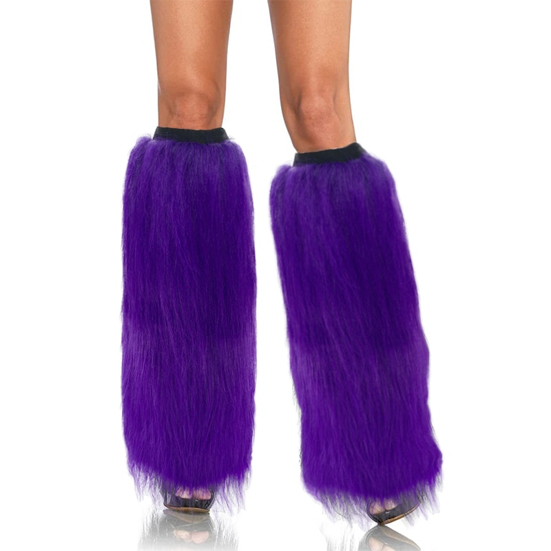 45cm Purple Fuzzy Faux Fur Leg Warmers Fur Heels Long Boots Cuff Cover has Elasticity Dionysia Boot Cover Carnival Purple