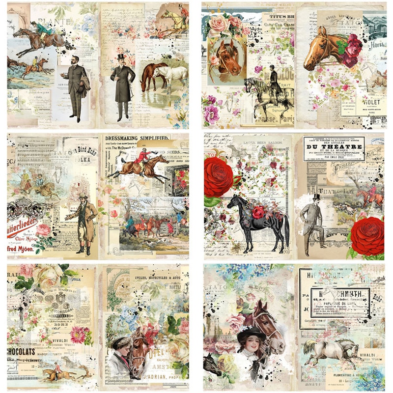 6Pcs/Pack Retro Gentleman and Horse Vintage Sticker DIY Craft Scrapbooking Album Junk Journal Decorative Stickers
