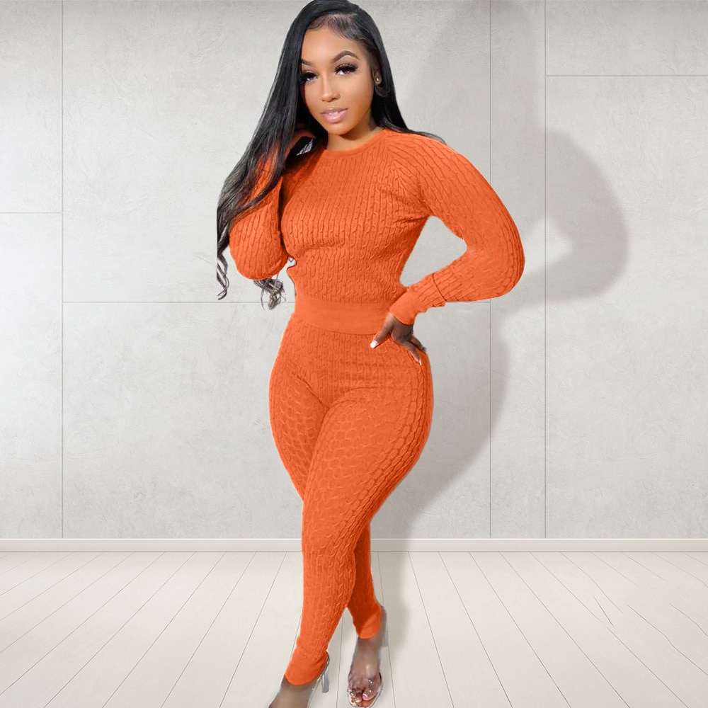 Sweater Sets for Women 2 Piece Knit Long Sleeves Sweaters Top and Bodycon Pants Outfits Sweatsuit