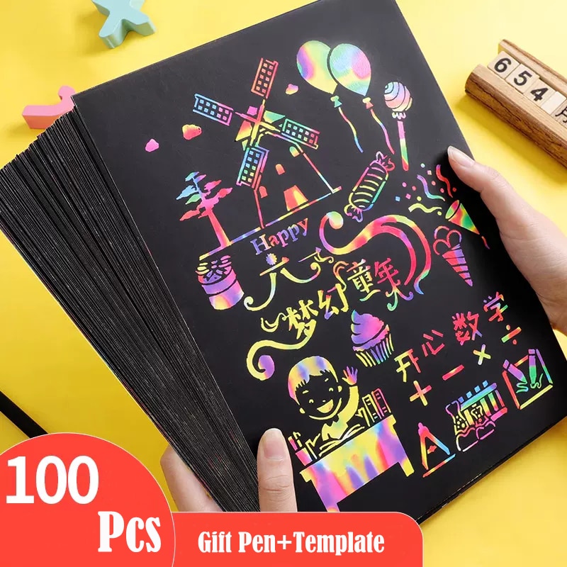 20/50/100 Pcs Children's Colorful Painting Paper Set Black Creative Toothpick Painting A4 Students Color Graffiti Paper