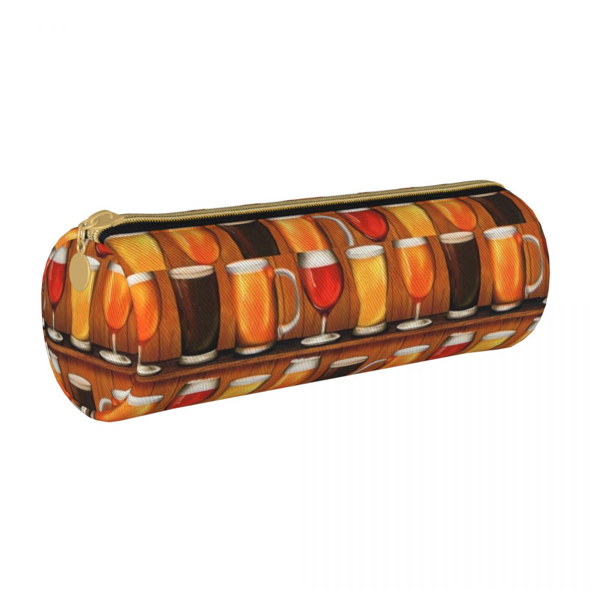 Colorful Wine Round Pencil Case Beer Festival Teenager Kawaii Leather Pencil Box Back to School Zipper Pen Organizer