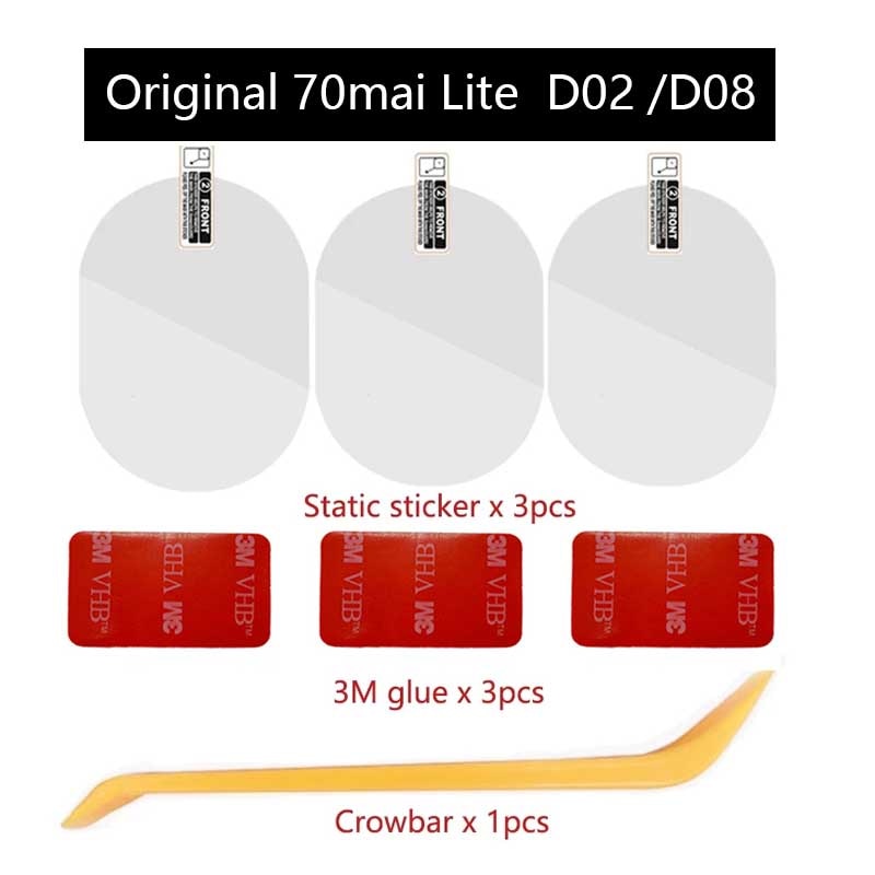 For original 70mai Dash Cam Lite D02 Lite D08 3M Film and Static Stickers, Suitable for 70mai D02 Lite D08 3M film holder 3pcs