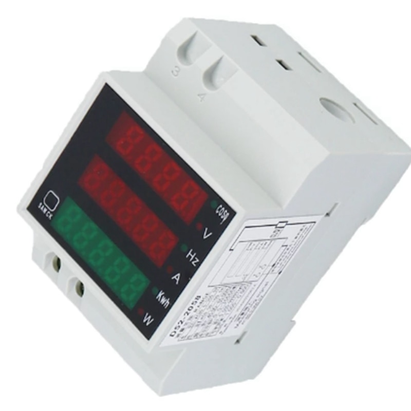 D52-2058 Wattmeter Din Rail Volt Current Meter Power Factor Digital Meter AC80-300V Multi-Function Kwh Hz Meter 0-100A