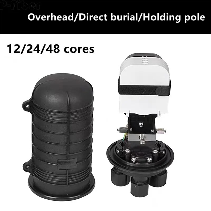 12 / 24 / 48 core optical cable enclosure Dome type mechanical junction box welding wrapping 2 in 2 out overhead