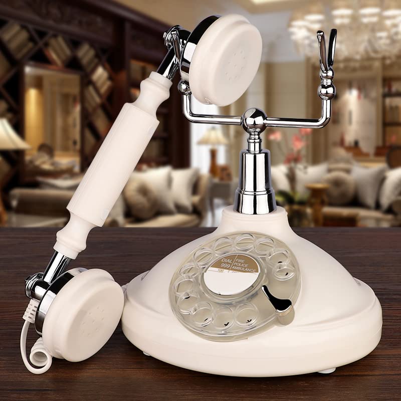 Retro Corded Landline Phone White Classic Vintage Old Fashion Telephone for Home & Office, Wired Antique Home Phone Gift