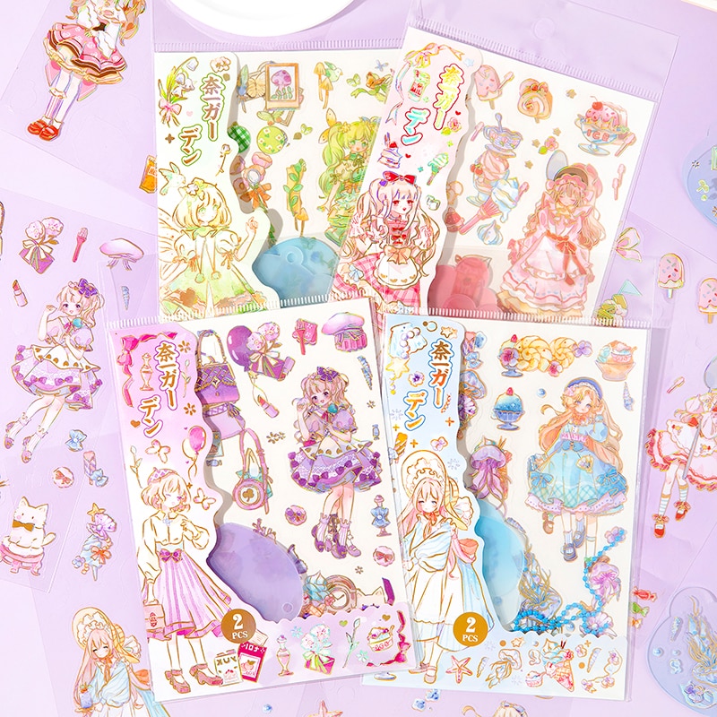 Yoofun Cute Cartoon Stickers with Acrylic Plate Pendant Key Ring Tag Making Accessories Kawaii Label Journal Scrapbooking DIY