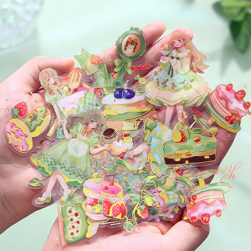 MOHAMM 40 Sheets Glitter Laser Girl Cartoon Stickers for Postcards Making DIY Project Scrapbook Pages Decoration