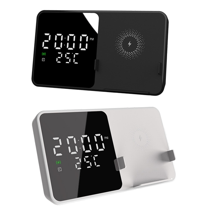 Digital Clock w/ 15W Fast Charging Temerature Display Alarm Clock 5 Level Dimmer