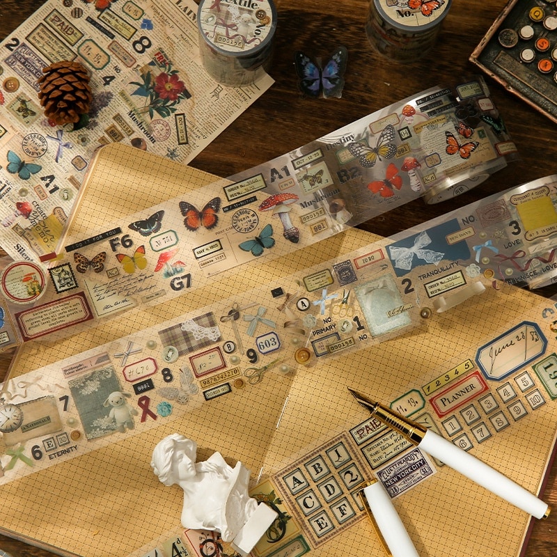 1 Roll Ins Style Tape Stickers Secret Ancient Scroll Series Pet Retro Tape Scrapbook Material DIY Decorative Stickers 4 Styles