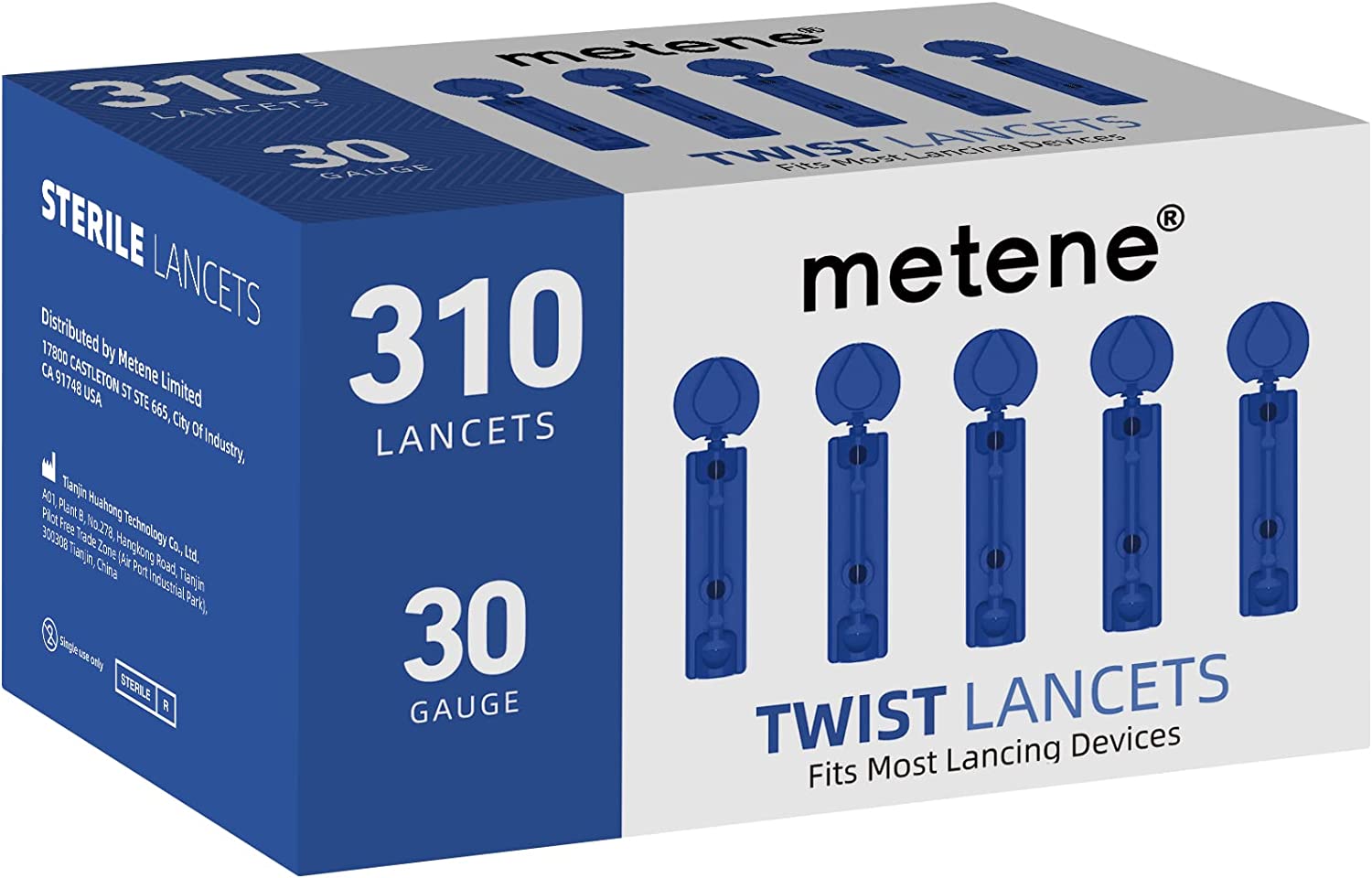 Metene Twist Top Lancets for Lancing Devices, 310 Count, 30 Gauge Sterile Lancets for Blood Sugar Test, Diabetic Lancets-Dark