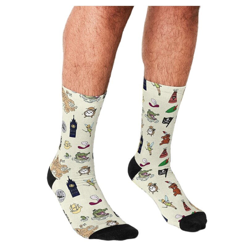 Men's Funny socks Peter Pan Cartoon Pattern Socks harajuku Men Happy hip hop Novelty cute boys Crew Casual Crazy Socks for 