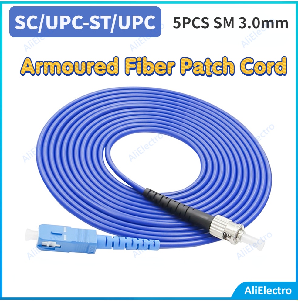 High quality SC/UPC-ST/UPC Armoured Fiber Optic Patch Cord Jumper 5PCS Fibra Optica Single Mode 1M 3M 5M 10M 15M free shipping