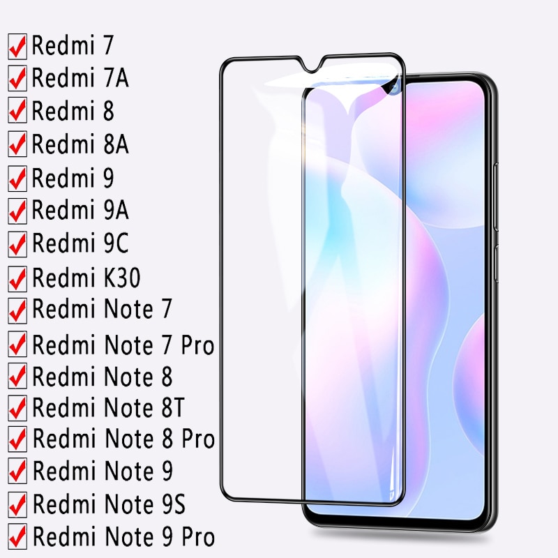 Full Screen Protector for Xiaomi Redmi K30 Note 9 4g 5g 8 8A 9A 9C Tempered Glass Redmi Note 8 9 Pro 8T 9S Protective Glass Film