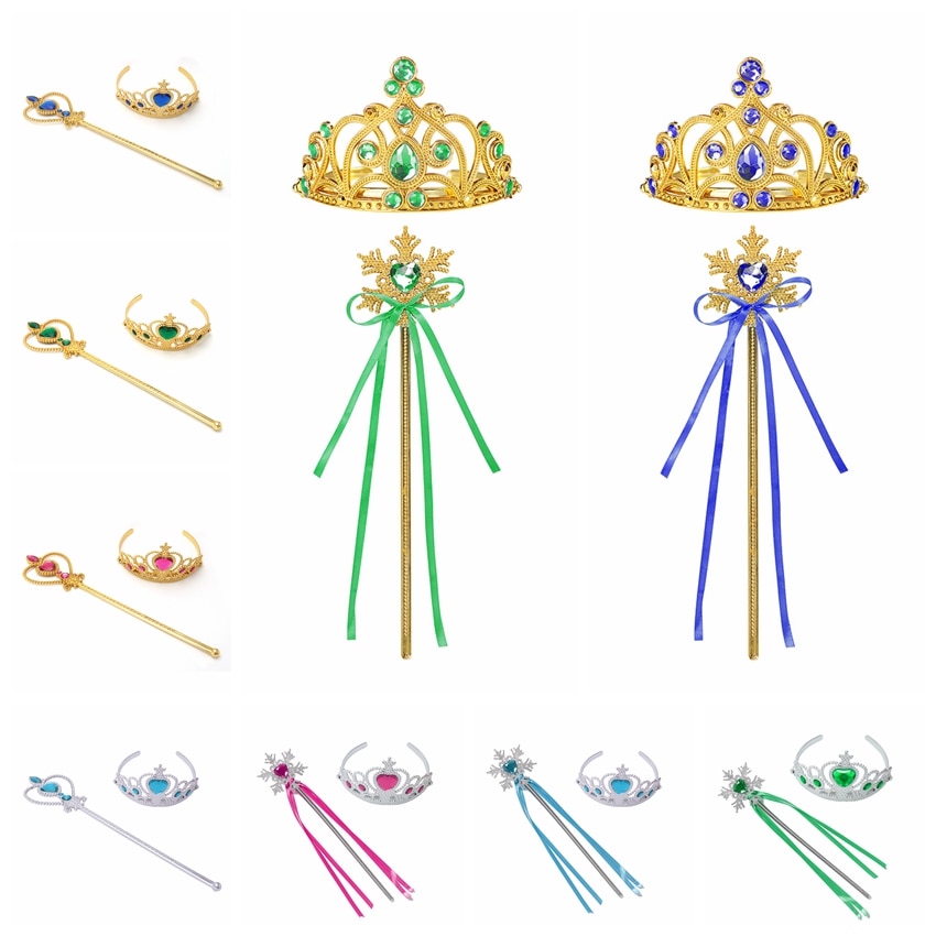 New Frozen Anna Elsa Belle Cinderella Girl Princess Accessories Cosplay Props Crown Magic Wand Set Sleeping Beauty Handwear Sets