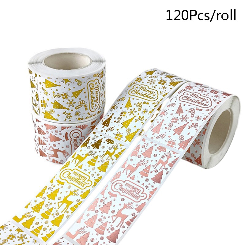 120pcs Rectangle Gold Foil Sticker Rose Gold Merry Christmas Stickers Gift Seal Labels Shipping Stickers For Decoration Envelope