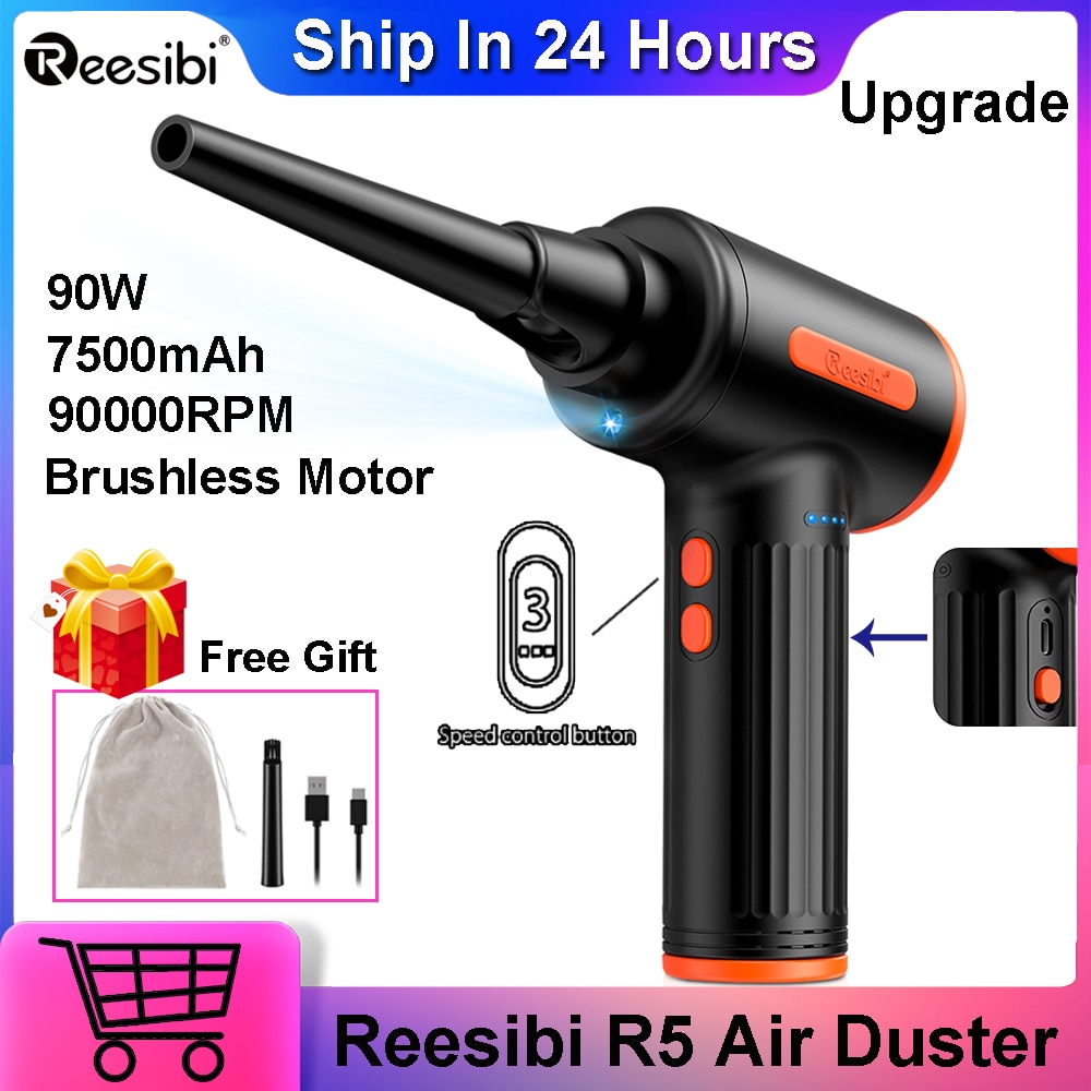 90000RPM Reesibi R5 Air Duster Upgread Fast Open Crodless Electric Air Blower Cleaning for PC Computer Keyboard VS Reesibi R3