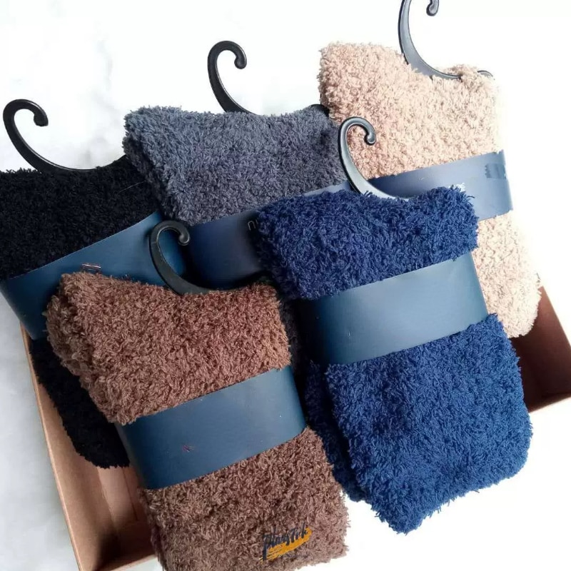 Men Solid Color Soft Socks Winter Fluffy Socks Floor Terry Towel Fuzzy Socks Warm Home Indoor Winter Coral Velvet Sleep Socks
