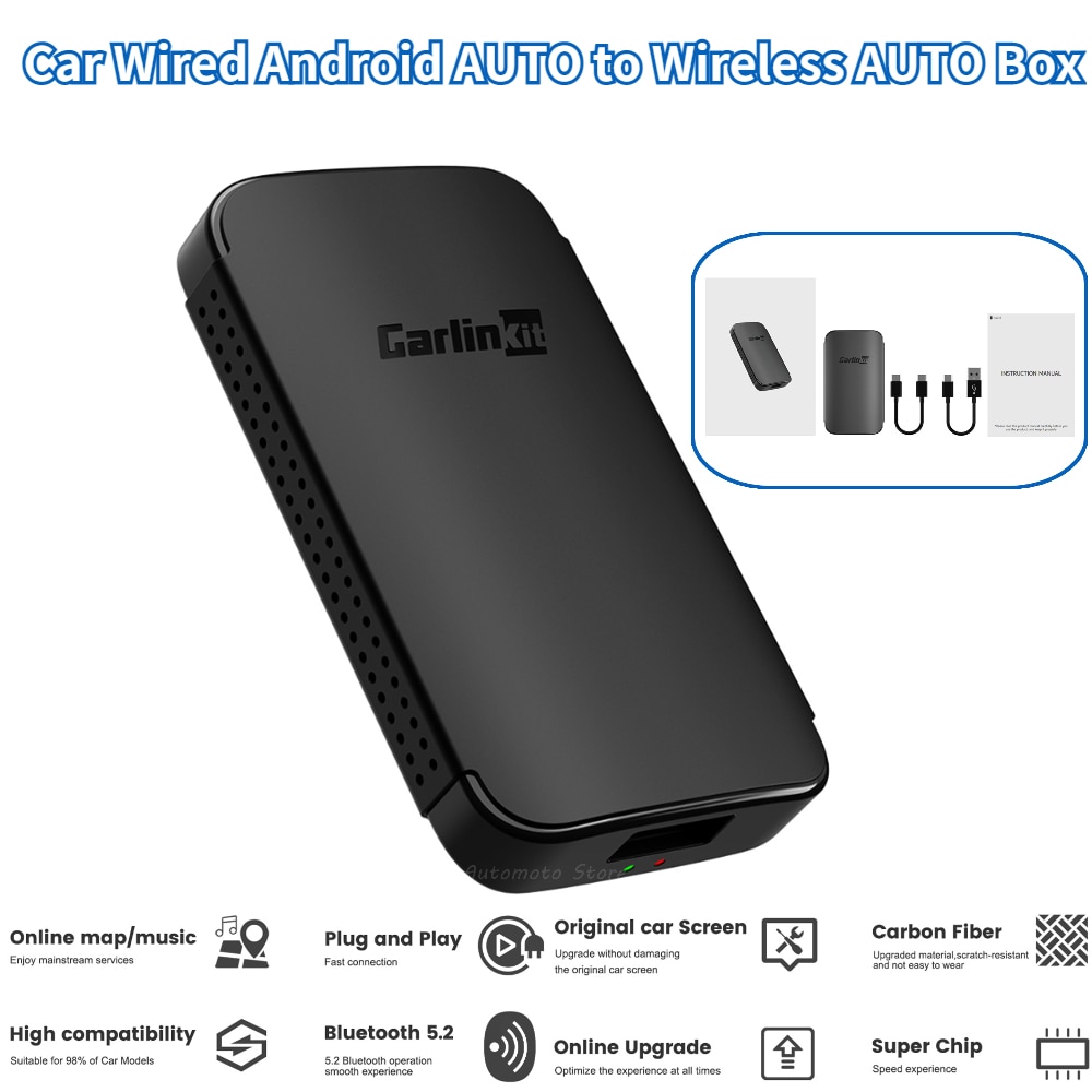 CarlinKit A2A Wireless Android Auto Adapter Bluetooth-compatible Auto Connect Easy Setup Wired to Wireless AA Dongle