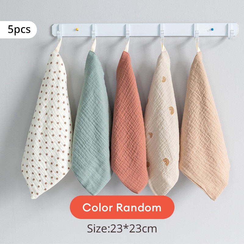 hibobi 3/5Pcs Baby Square Towel Feeding Towel Saliva Towel 100% Cotton Muslin Square Towel Solid Newborn Boys Girls Washcloth
