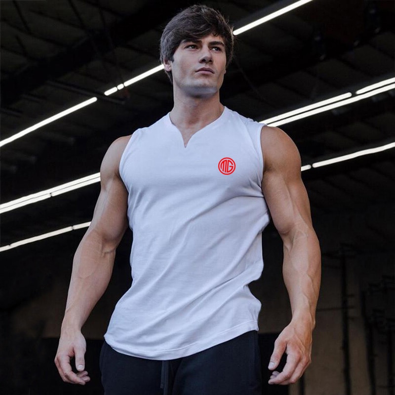 New Sports Printing Vest Men's Fitness Breathable Sleeveless Basketball T-shirt Fashion V-neck Tops