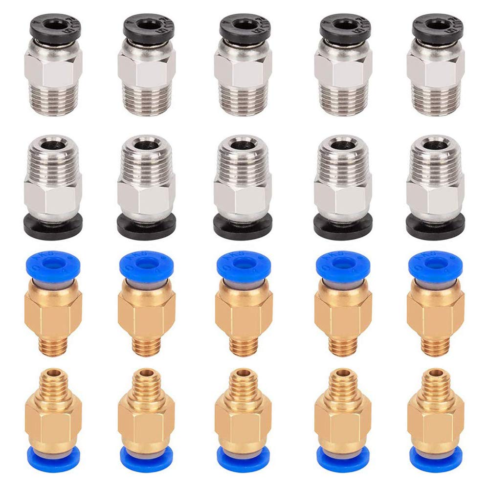 10Pcs PC4-M6 Pneumatic Fitting + 10Pcs PC4-M10 Pneumatic Fitting for Creality Ender 3/3 Pro/3 V2/5/5 Pro/5 Plus, CR-10/10S