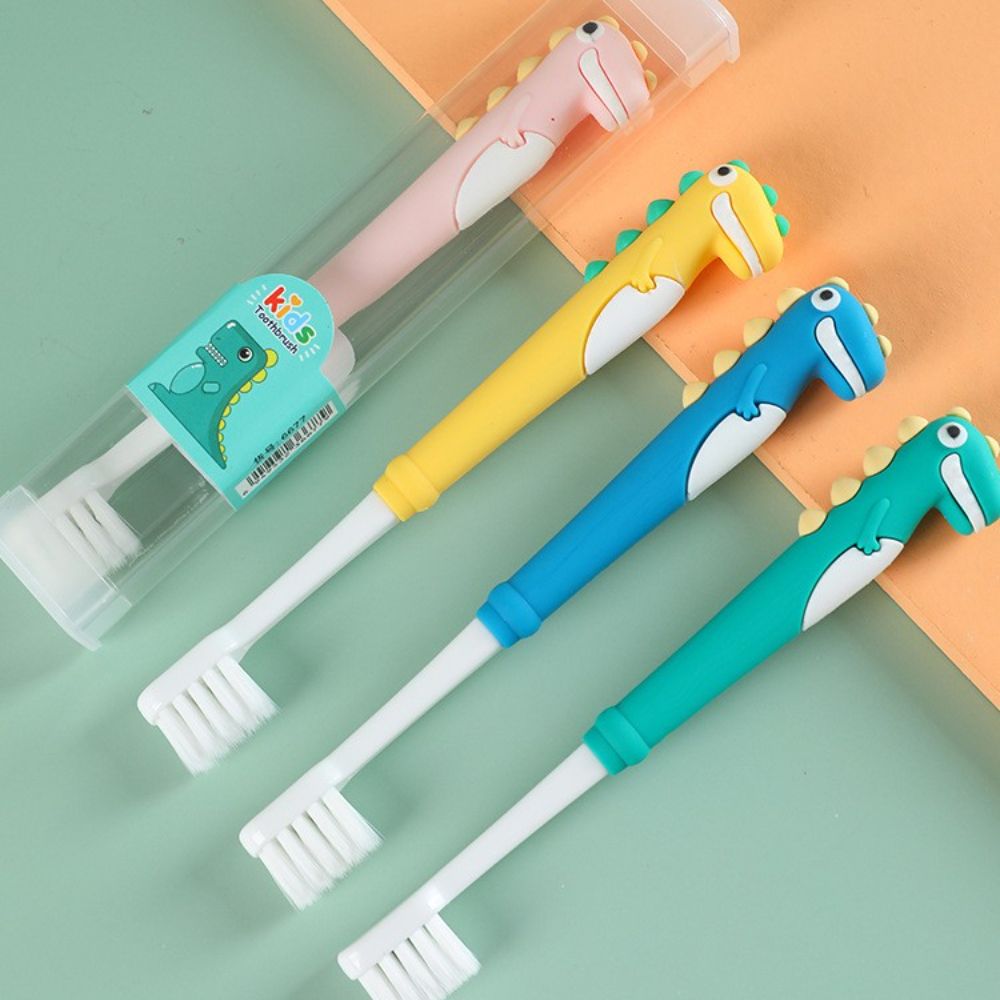Toddler Toothbrush Cartoon Dinosaur Design Deep Cleaning Dense Soft Bristle Kids Oral Health Care 2-12 Years
