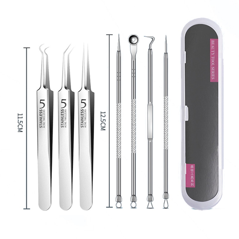 Blackhead Acne Pimple Remover Tool Facial Skin Care Products Kit Pinzas Para Espinillas Black Head Removal Tweezers Face Cleaner