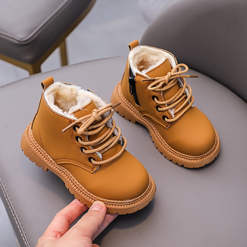 2022 Autumn Winter Boots for Kids Leather Shoes Thicken Warm Girl Snow Boot Cotton Shoes for Boy Sneakers
