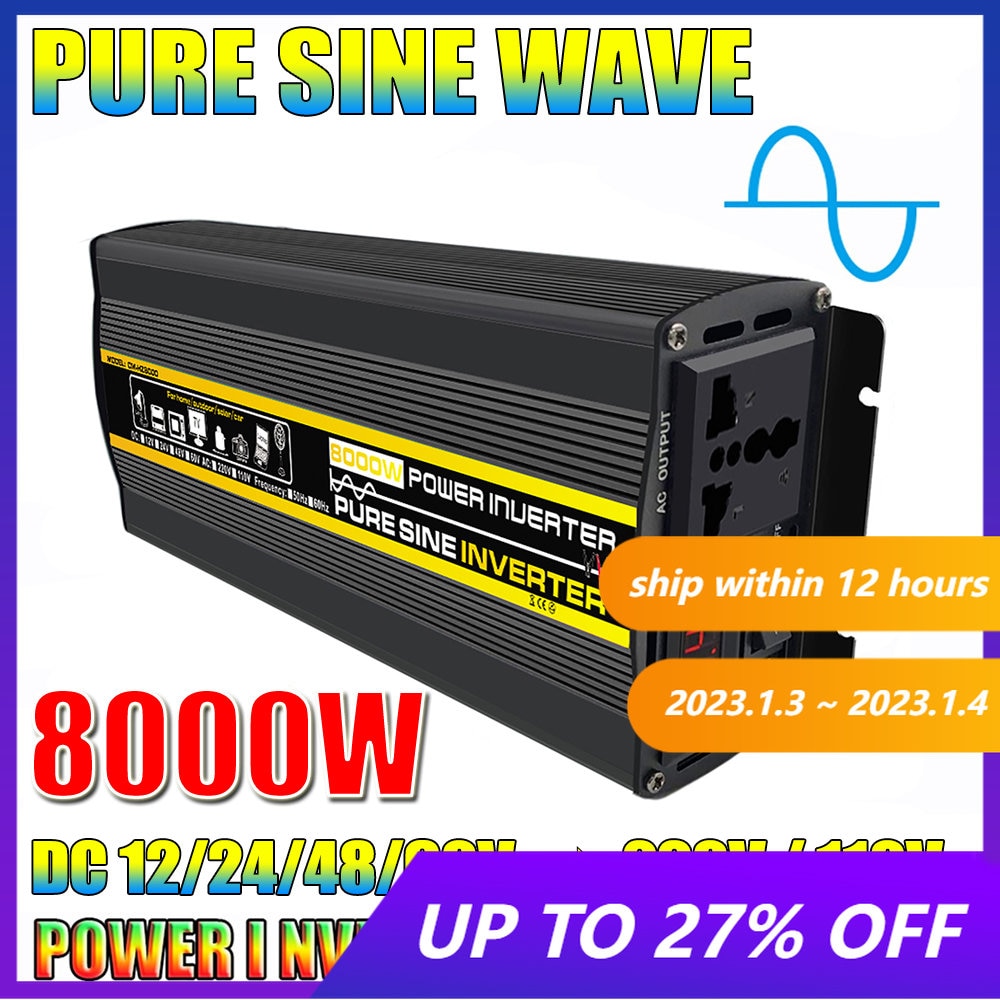Pure Sine Wave Inverter 12V/24V/48V/60V To AC 110V 220V 8000/6000/4000/3000W Voltage Transformer Power Converter Solar Inverter