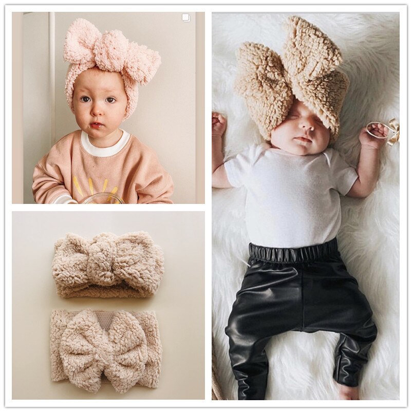 2Pcs/Set Winter Baby Bows Headbands Warm Newborn Turban Thick Teddy Fabric Hairband Kids Infant Toddler Hair Accessories