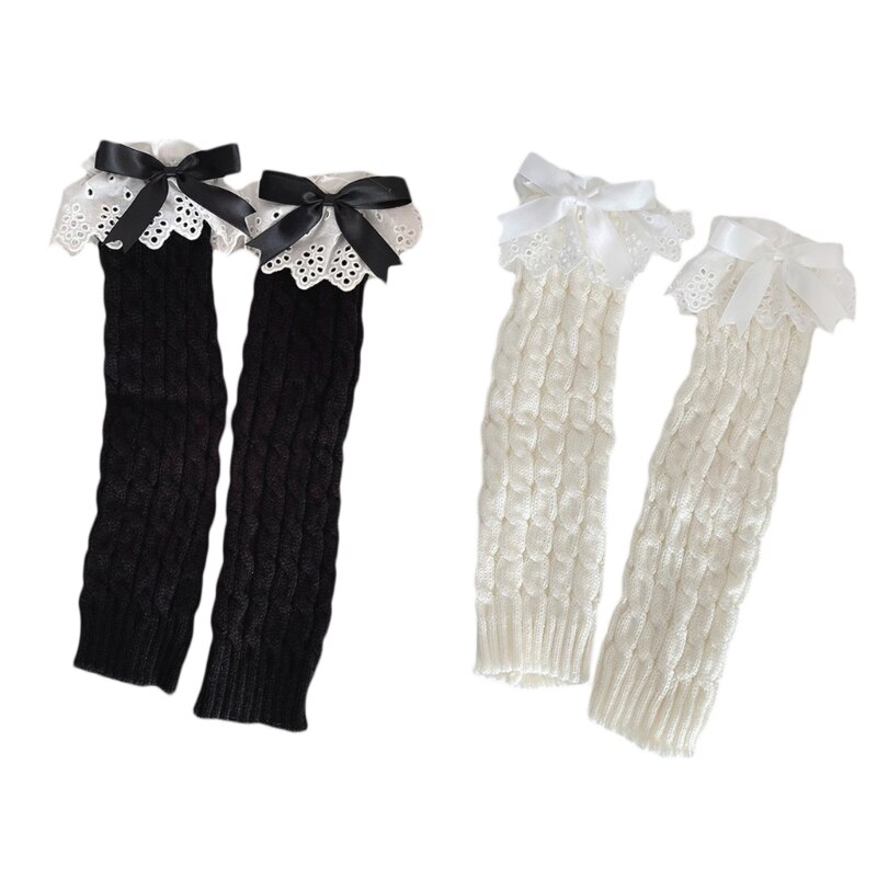 Winter Autumn Twist Knit Leg Warmers Cute Bowknot Ruffled Lace Foot Cover Socks