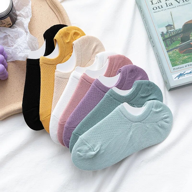 Women's Cotton Invisible No show Low Cut Socks non-slip Summer Candy Solid Color Sock Slipper Fashion Cute Thin Ankle Boat 