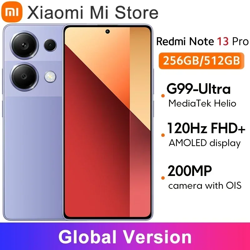 Global Version Redmi Note 13 Pro 4G Smartphone 6.67" AMOLED display 67W Turbo Charging MTK Helio G99-Ultra 200MP OIS Camera