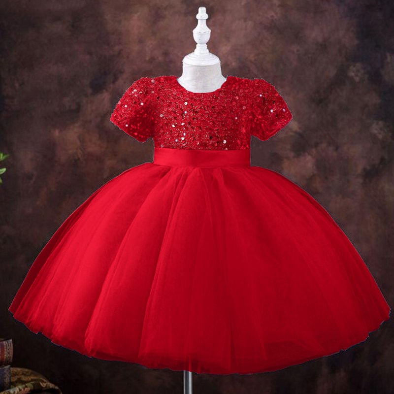 3-8 Yrs Sequin Kids Wedding Party Dresses for Girls Elegant Children Birthday Ceremony Princess Dress 2023 Xmas New Year Costume