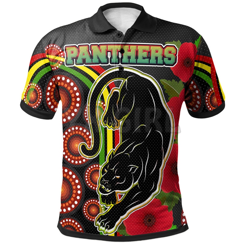 2022 Summer shirts women for men Aboriginal Panthers Anzac Day Panther With Poppy Polo Shirts 3D printed Short sleeve Tops