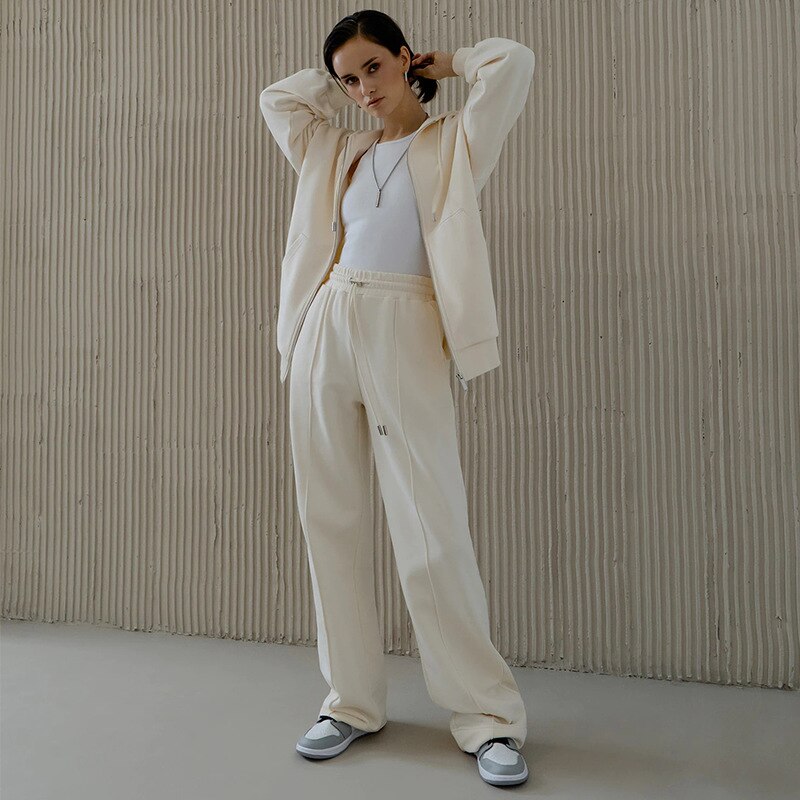 2022 Women Sports 2 Piece Elegant Home Suit Winter Ladies Casual Wear Autumn Loose Y2K Clothing Hooded Sweater Suit Thickening