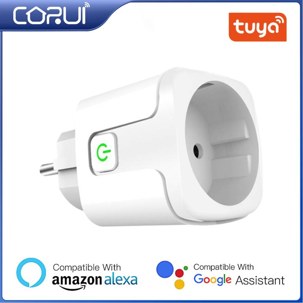 Corui 20A Tuya WiFi Smart Plug Mini Smart Socket EU Timing Remote Voice Control With Power Monitor Smart Life With Alexa Google