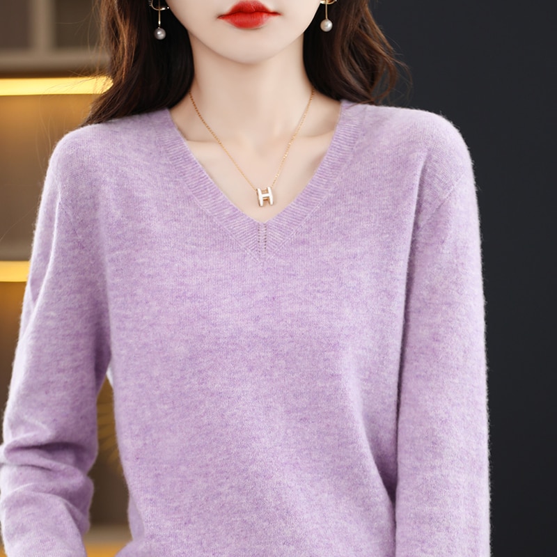100% Merino Wool Women's Sweaters NewPullovers Autumn Winter Female V-Neck Clothes Long SLeeve Soft Jumper Tops Spring