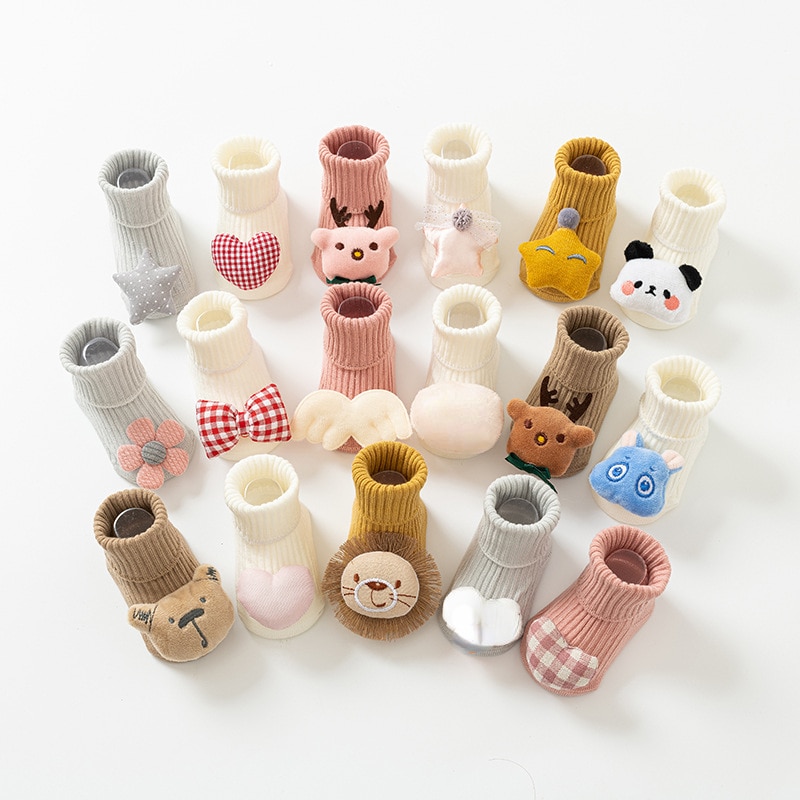1 Pair Spring Autumn Baby Socks Cute Cartoon Animal Boy Girl Rubber Anti Slip Socks Infant Newborn Soft Cotton Floor Sock Shoes
