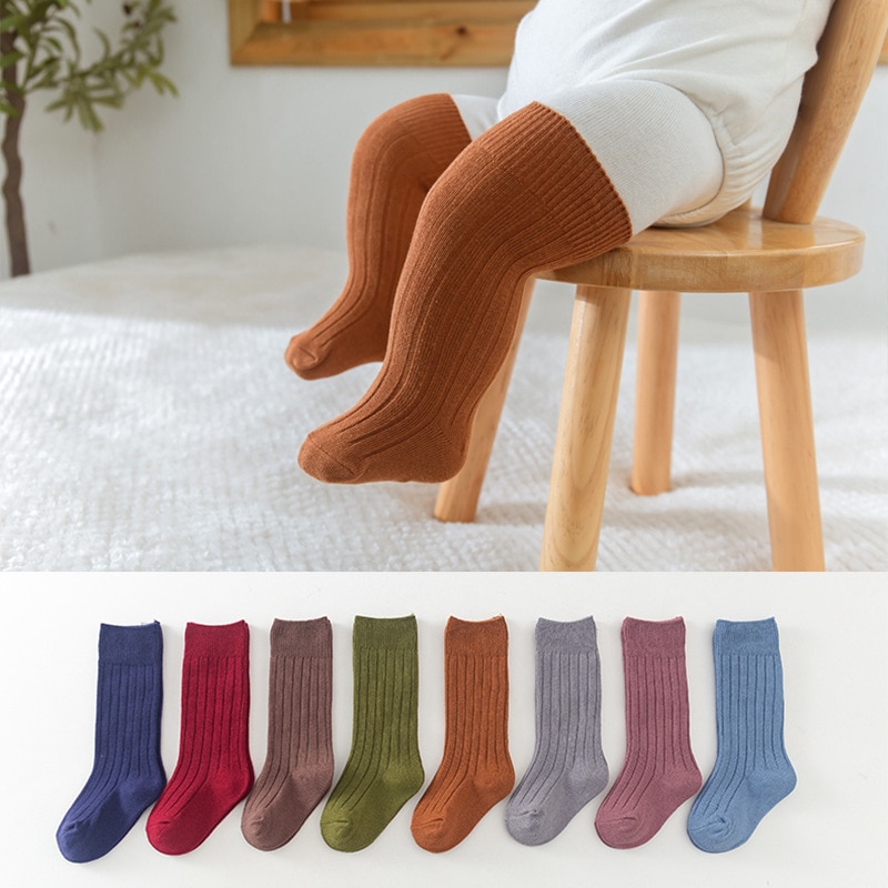 1 Pair Knee High Sock for Infant Baby Boy Girl Spring Autumn Solid Color Combed Cotton Calf Toddler Sock for 1-5 Year Baby