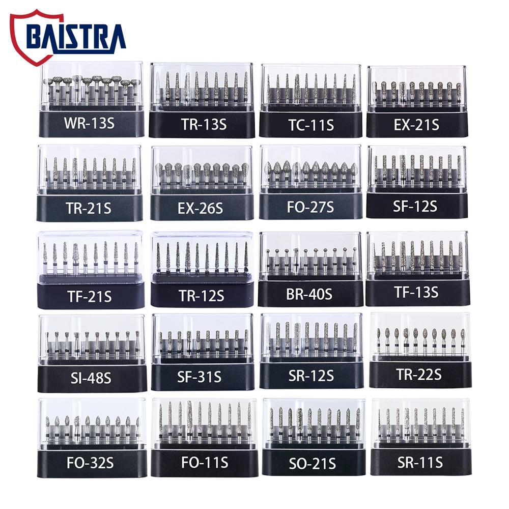 10Pcs/Box Dental Diamond Burs FG High Rotation Dental Drills Cutters for High Speed Handpieces 23 Multiple Models Dentist Tools
