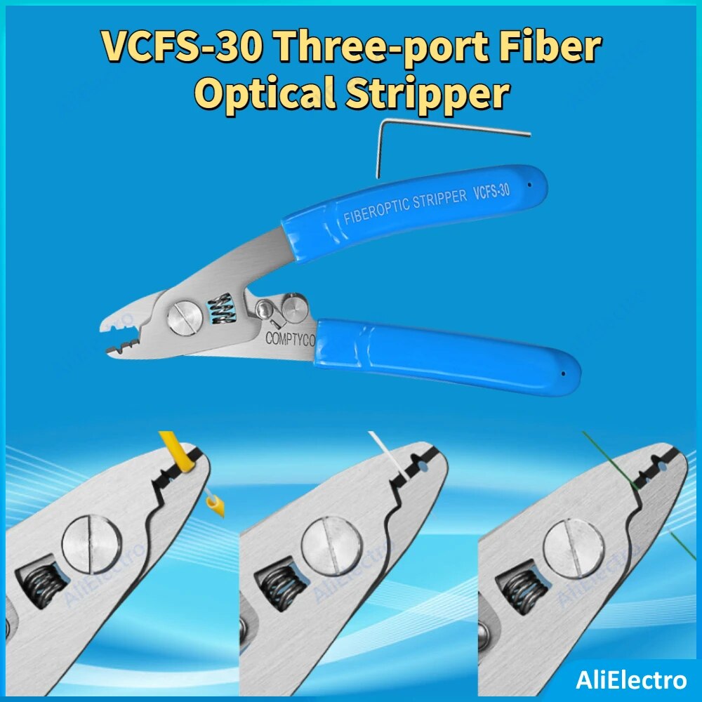 VCFS-30 Three-port Fiber Optical Stripper Stainless steel Pliers Wire Strippers for FTTH Tools Optic Stripping Plier free ship